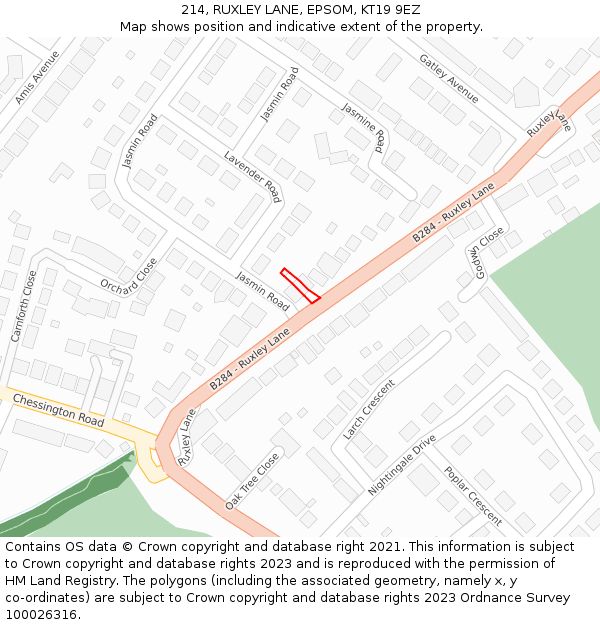 214, RUXLEY LANE, EPSOM, KT19 9EZ: Location map and indicative extent of plot