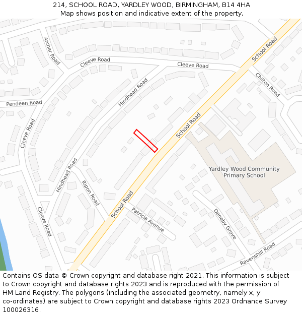 214, SCHOOL ROAD, YARDLEY WOOD, BIRMINGHAM, B14 4HA: Location map and indicative extent of plot