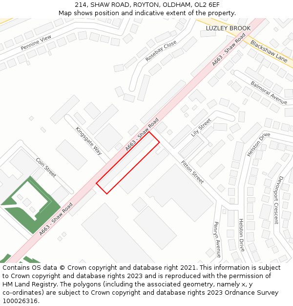 214, SHAW ROAD, ROYTON, OLDHAM, OL2 6EF: Location map and indicative extent of plot