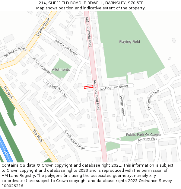 214, SHEFFIELD ROAD, BIRDWELL, BARNSLEY, S70 5TF: Location map and indicative extent of plot