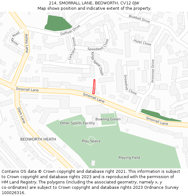 214, SMORRALL LANE, BEDWORTH, CV12 0JW: Location map and indicative extent of plot