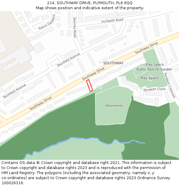 214, SOUTHWAY DRIVE, PLYMOUTH, PL6 6QQ: Location map and indicative extent of plot