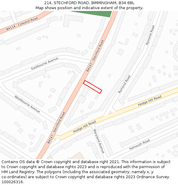 214, STECHFORD ROAD, BIRMINGHAM, B34 6BL: Location map and indicative extent of plot