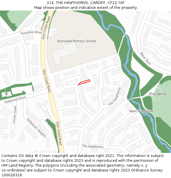 214, THE HAWTHORNS, CARDIFF, CF23 7AT: Location map and indicative extent of plot