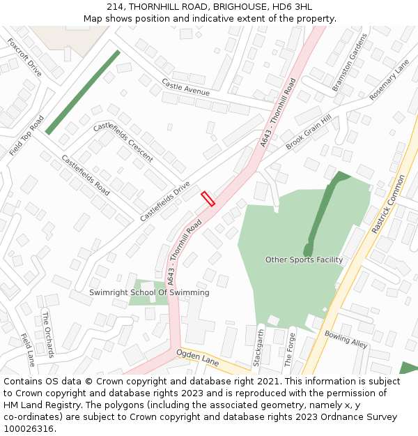 214, THORNHILL ROAD, BRIGHOUSE, HD6 3HL: Location map and indicative extent of plot