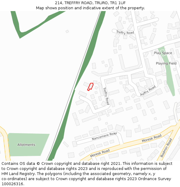 214, TREFFRY ROAD, TRURO, TR1 1UF: Location map and indicative extent of plot
