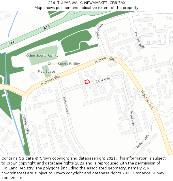 214, TULYAR WALK, NEWMARKET, CB8 7AX: Location map and indicative extent of plot