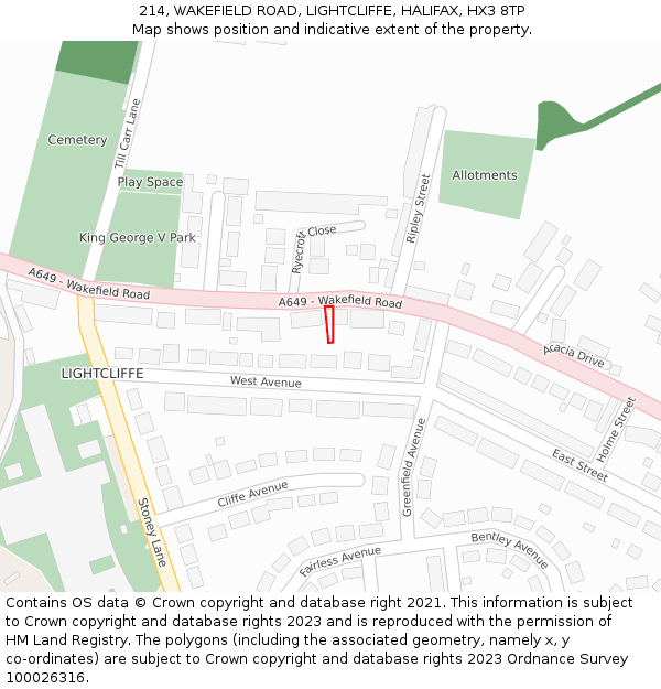 214, WAKEFIELD ROAD, LIGHTCLIFFE, HALIFAX, HX3 8TP: Location map and indicative extent of plot