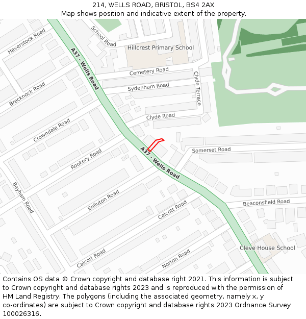 214, WELLS ROAD, BRISTOL, BS4 2AX: Location map and indicative extent of plot