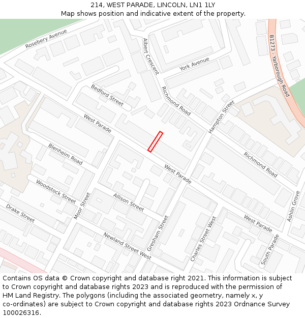 214, WEST PARADE, LINCOLN, LN1 1LY: Location map and indicative extent of plot