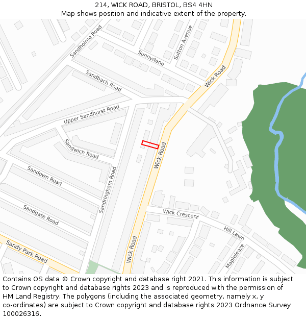 214, WICK ROAD, BRISTOL, BS4 4HN: Location map and indicative extent of plot