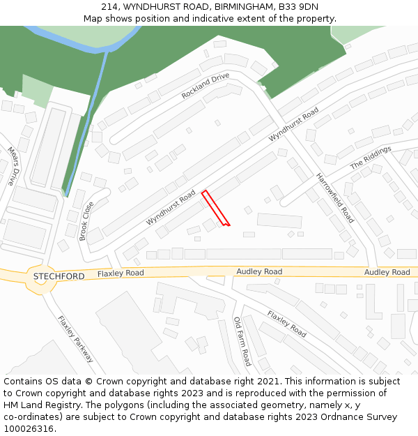 214, WYNDHURST ROAD, BIRMINGHAM, B33 9DN: Location map and indicative extent of plot