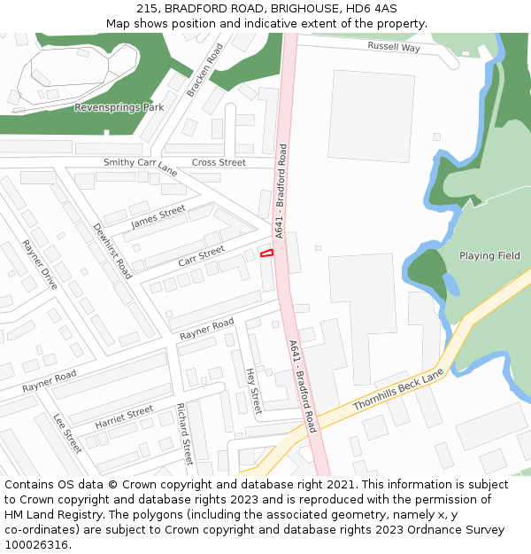 215, BRADFORD ROAD, BRIGHOUSE, HD6 4AS: Location map and indicative extent of plot