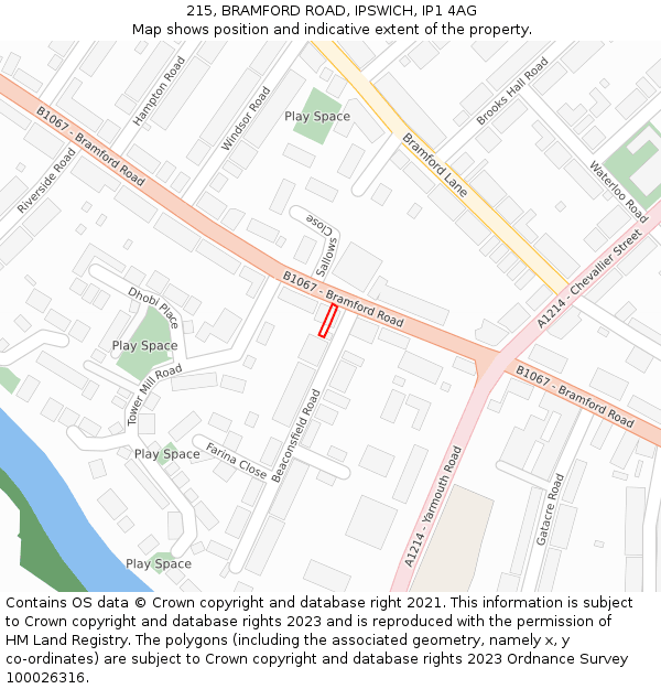 215, BRAMFORD ROAD, IPSWICH, IP1 4AG: Location map and indicative extent of plot