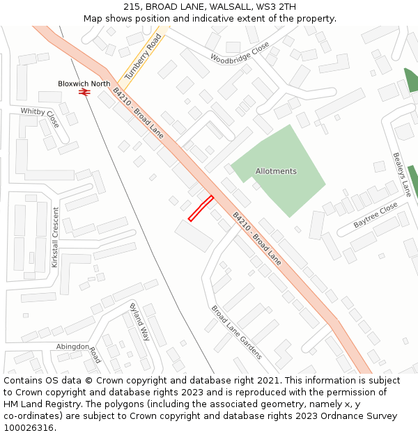 215, BROAD LANE, WALSALL, WS3 2TH: Location map and indicative extent of plot