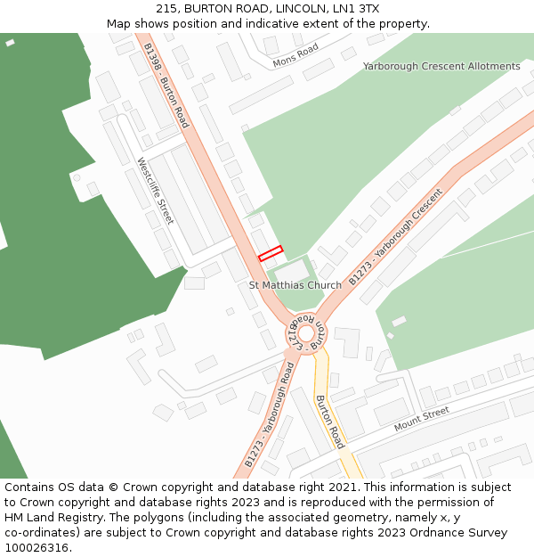 215, BURTON ROAD, LINCOLN, LN1 3TX: Location map and indicative extent of plot