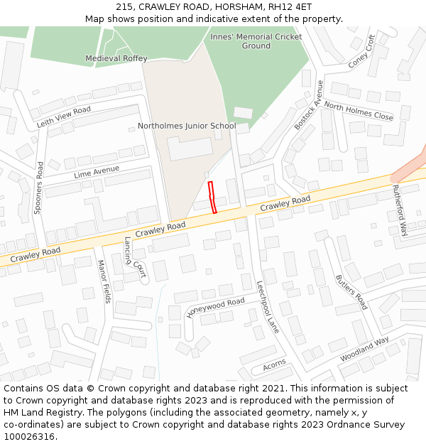 215, CRAWLEY ROAD, HORSHAM, RH12 4ET: Location map and indicative extent of plot