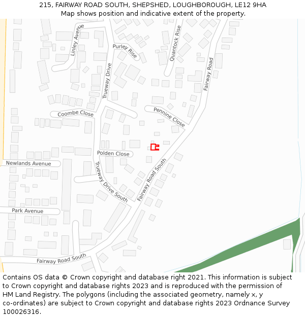 215, FAIRWAY ROAD SOUTH, SHEPSHED, LOUGHBOROUGH, LE12 9HA: Location map and indicative extent of plot