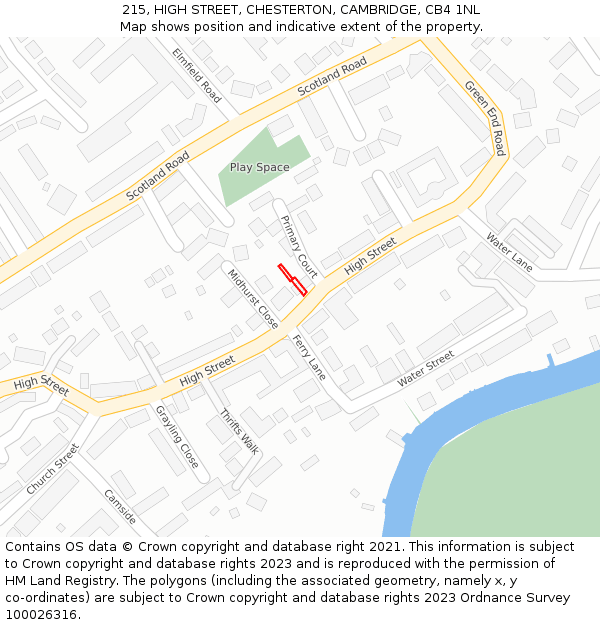 215, HIGH STREET, CHESTERTON, CAMBRIDGE, CB4 1NL: Location map and indicative extent of plot