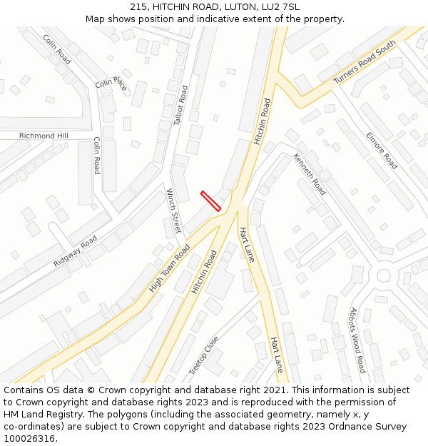 215, HITCHIN ROAD, LUTON, LU2 7SL: Location map and indicative extent of plot