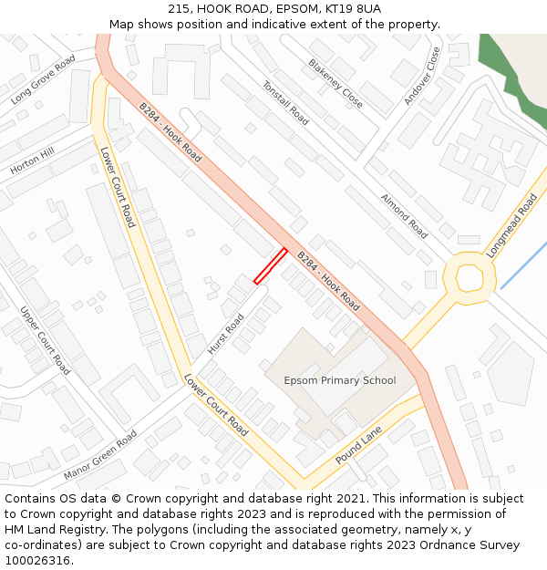 215, HOOK ROAD, EPSOM, KT19 8UA: Location map and indicative extent of plot