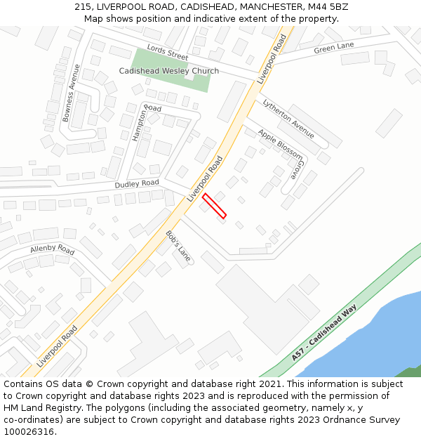 215, LIVERPOOL ROAD, CADISHEAD, MANCHESTER, M44 5BZ: Location map and indicative extent of plot