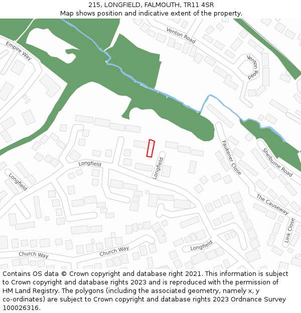 215, LONGFIELD, FALMOUTH, TR11 4SR: Location map and indicative extent of plot