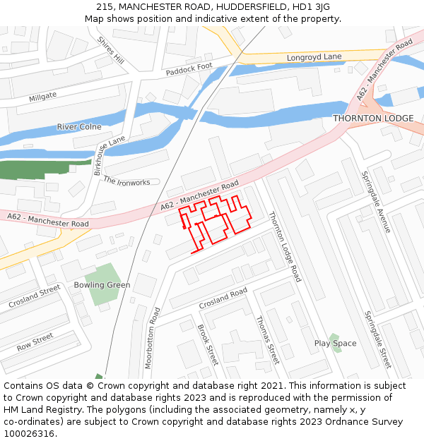 215, MANCHESTER ROAD, HUDDERSFIELD, HD1 3JG: Location map and indicative extent of plot