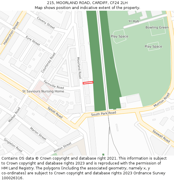 215, MOORLAND ROAD, CARDIFF, CF24 2LH: Location map and indicative extent of plot