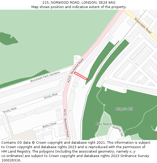 215, NORWOOD ROAD, LONDON, SE24 9AG: Location map and indicative extent of plot