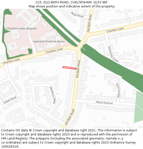 215, OLD BATH ROAD, CHELTENHAM, GL53 9EF: Location map and indicative extent of plot