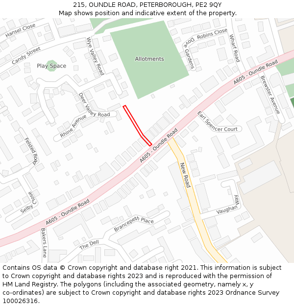 215, OUNDLE ROAD, PETERBOROUGH, PE2 9QY: Location map and indicative extent of plot