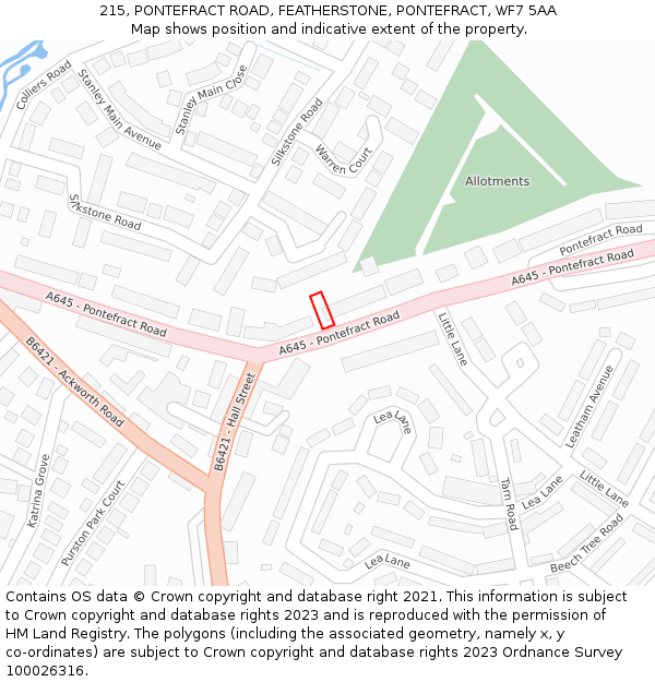 215, PONTEFRACT ROAD, FEATHERSTONE, PONTEFRACT, WF7 5AA: Location map and indicative extent of plot
