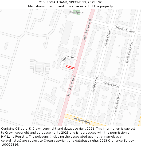 215, ROMAN BANK, SKEGNESS, PE25 1SG: Location map and indicative extent of plot