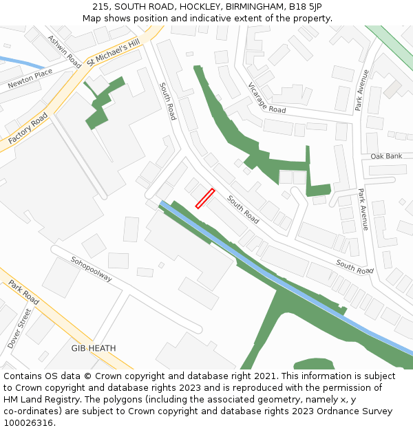 215, SOUTH ROAD, HOCKLEY, BIRMINGHAM, B18 5JP: Location map and indicative extent of plot