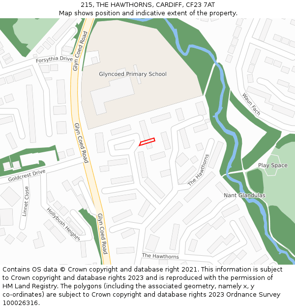 215, THE HAWTHORNS, CARDIFF, CF23 7AT: Location map and indicative extent of plot