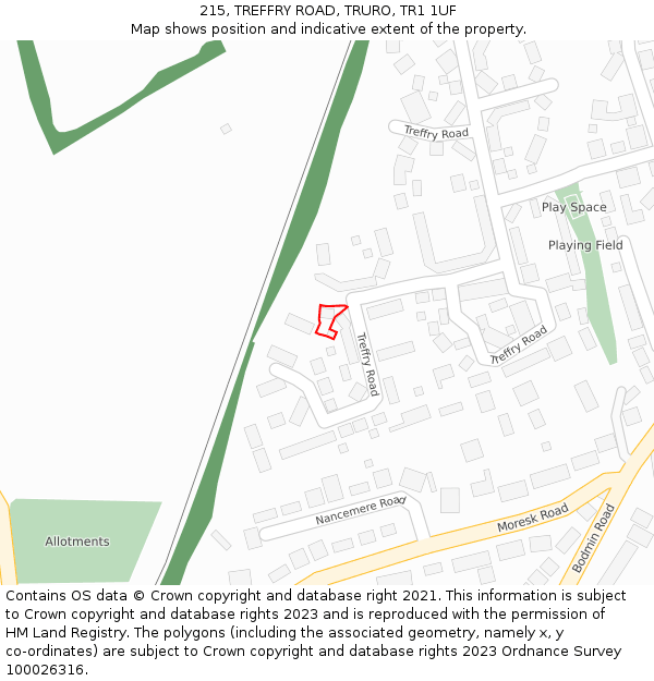 215, TREFFRY ROAD, TRURO, TR1 1UF: Location map and indicative extent of plot