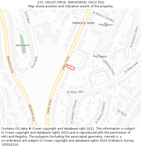 215, VALLEY DRIVE, GRAVESEND, DA12 5SG: Location map and indicative extent of plot
