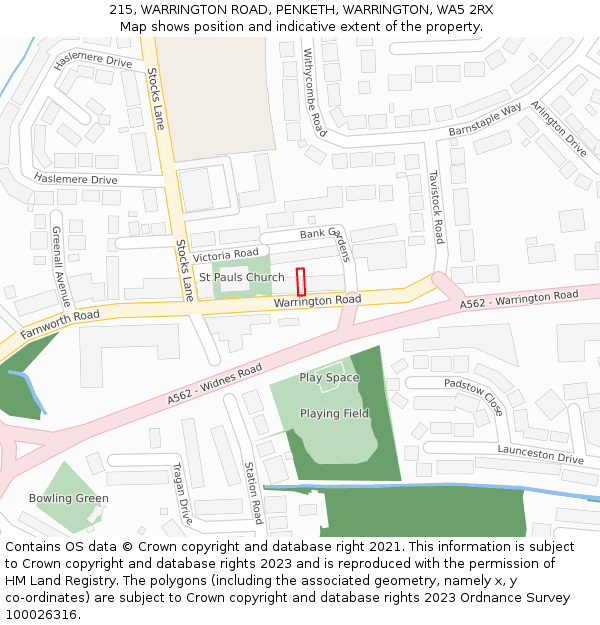 215, WARRINGTON ROAD, PENKETH, WARRINGTON, WA5 2RX: Location map and indicative extent of plot