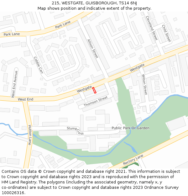 215, WESTGATE, GUISBOROUGH, TS14 6NJ: Location map and indicative extent of plot