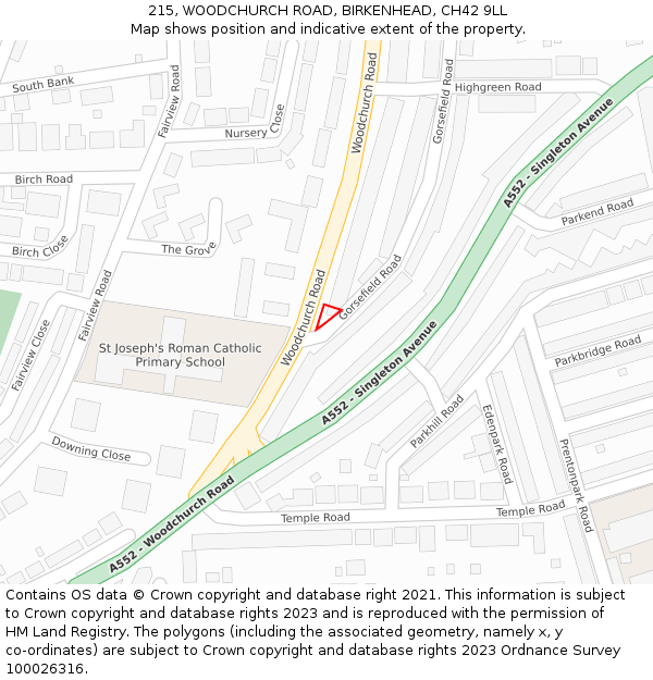 215, WOODCHURCH ROAD, BIRKENHEAD, CH42 9LL: Location map and indicative extent of plot