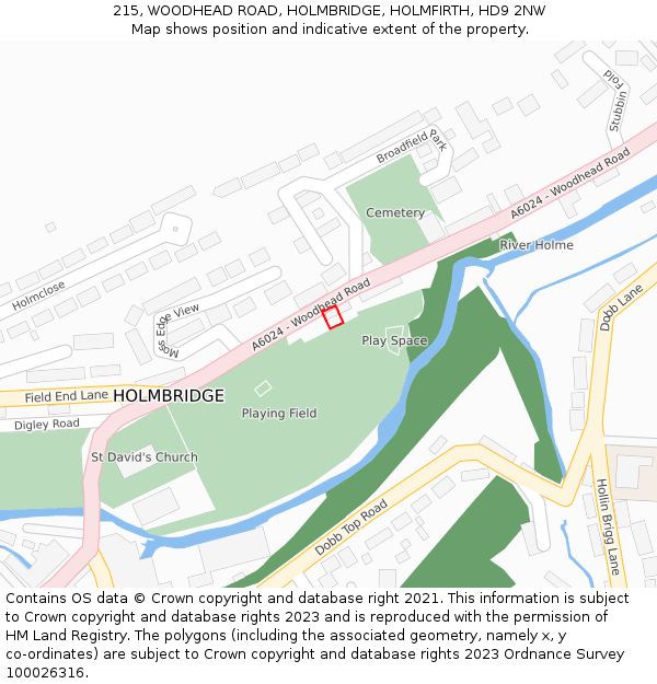 215, WOODHEAD ROAD, HOLMBRIDGE, HOLMFIRTH, HD9 2NW: Location map and indicative extent of plot