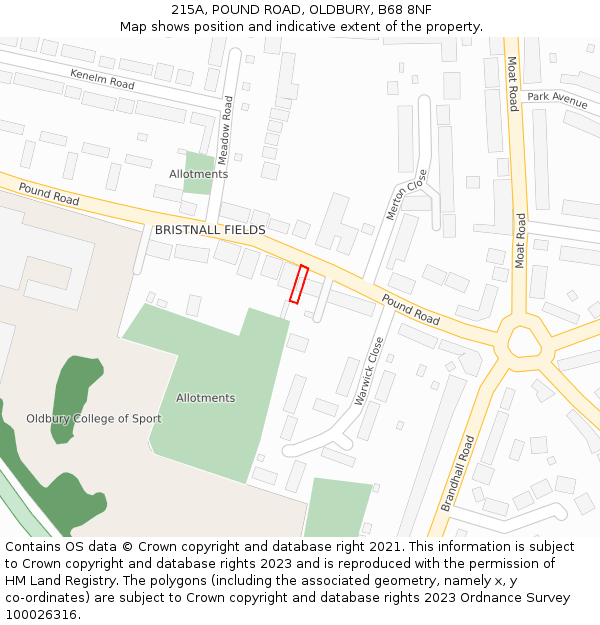 215A, POUND ROAD, OLDBURY, B68 8NF: Location map and indicative extent of plot
