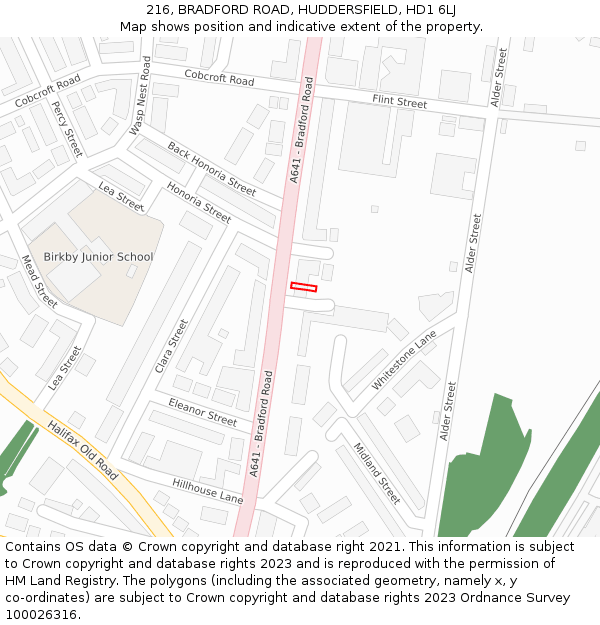 216, BRADFORD ROAD, HUDDERSFIELD, HD1 6LJ: Location map and indicative extent of plot