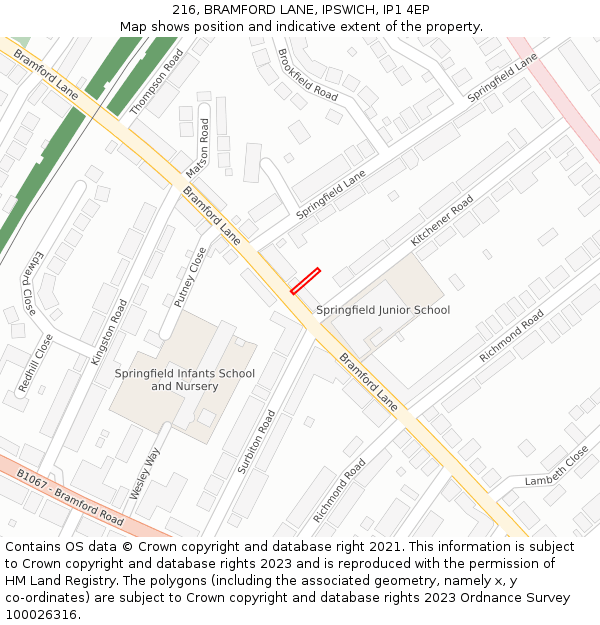 216, BRAMFORD LANE, IPSWICH, IP1 4EP: Location map and indicative extent of plot