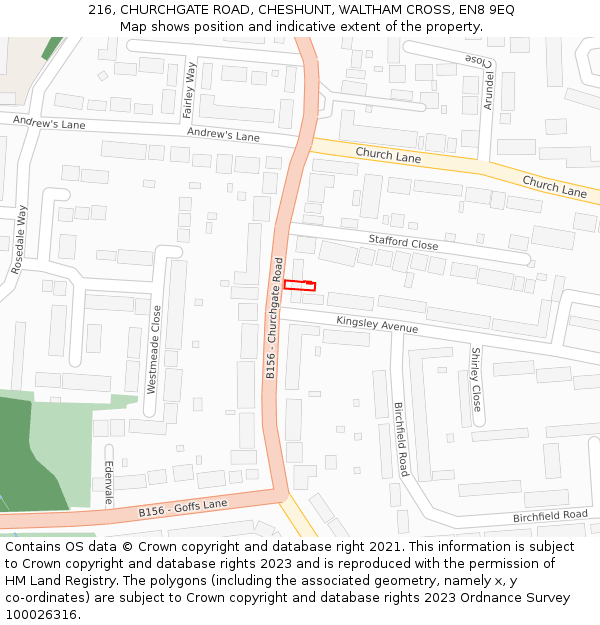 216, CHURCHGATE ROAD, CHESHUNT, WALTHAM CROSS, EN8 9EQ: Location map and indicative extent of plot