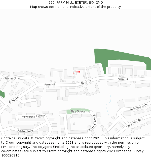 216, FARM HILL, EXETER, EX4 2ND: Location map and indicative extent of plot