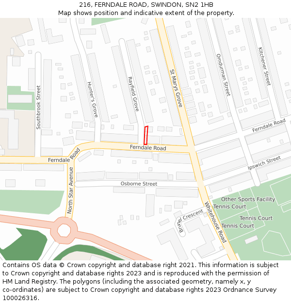 216, FERNDALE ROAD, SWINDON, SN2 1HB: Location map and indicative extent of plot