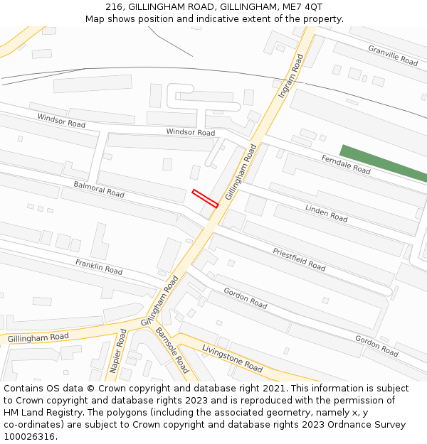 216, GILLINGHAM ROAD, GILLINGHAM, ME7 4QT: Location map and indicative extent of plot