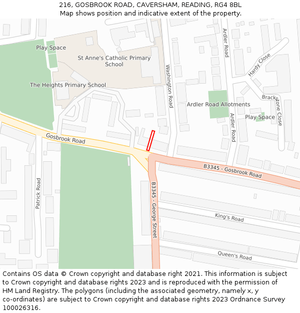 216, GOSBROOK ROAD, CAVERSHAM, READING, RG4 8BL: Location map and indicative extent of plot